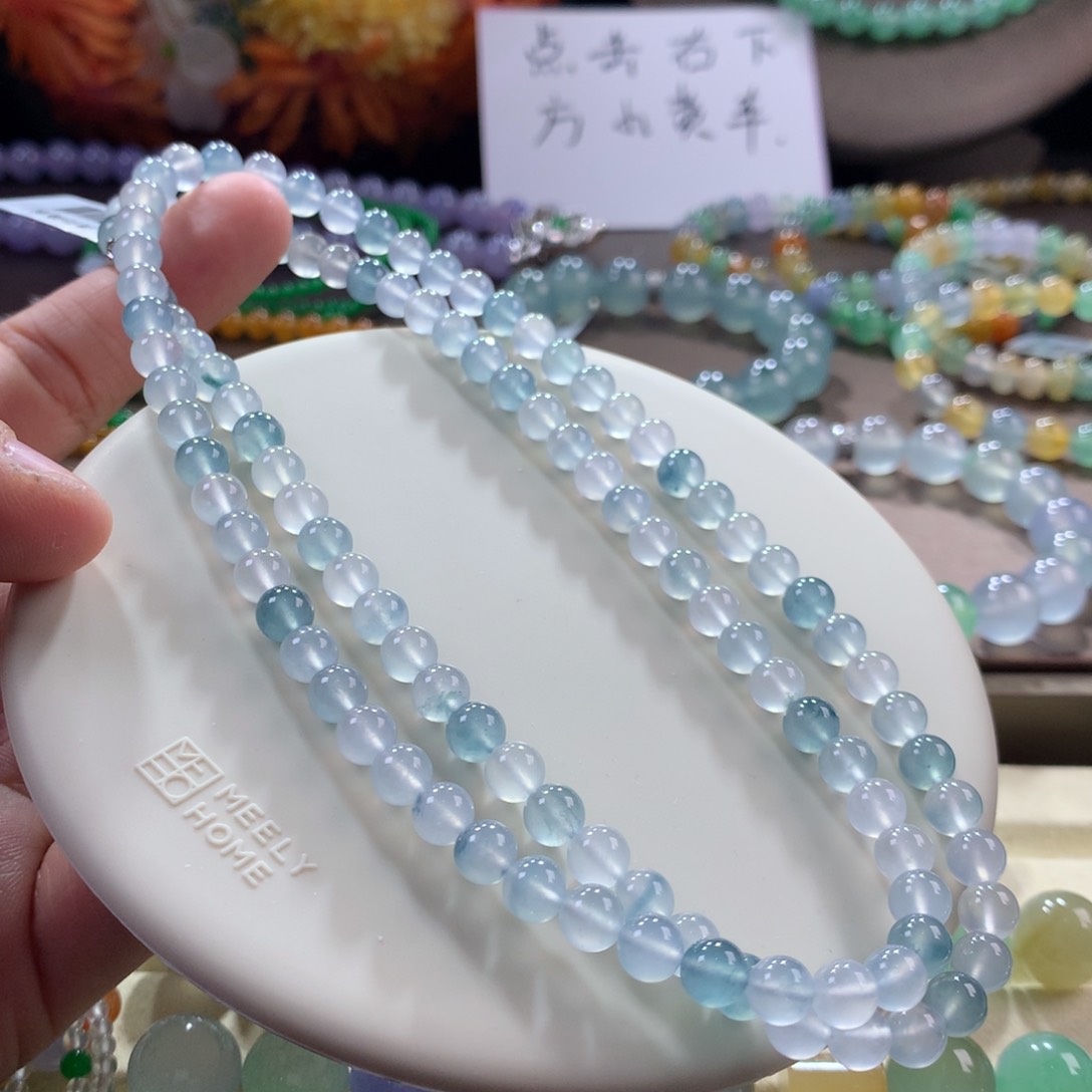 翡翠手链未镶嵌高冰莫兰迪幻彩项链