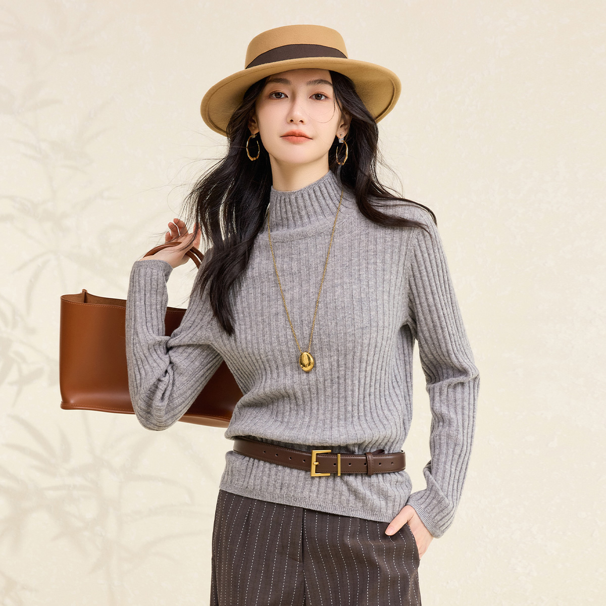 春竹100%羊毛衫打底衫半高领纯色厚款时尚秋冬长袖显瘦针织衫