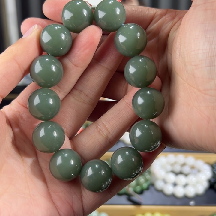 和田玉手串未镶嵌新疆和田玉且末蓝卡18圆珠