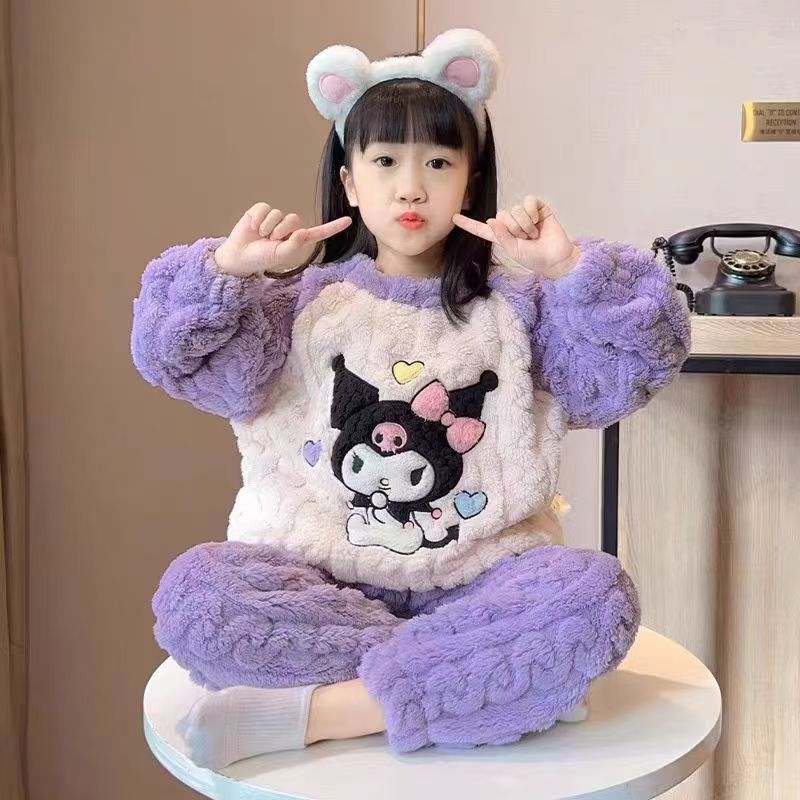 女童家居服库洛米套装2025新款秋冬季法兰绒女孩保暖儿童卡通套装