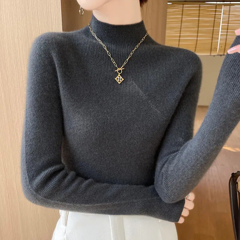 【专柜正品】撤柜一线成衣洋气针织半高领秋冬羊毛混纺女2025毛衣女