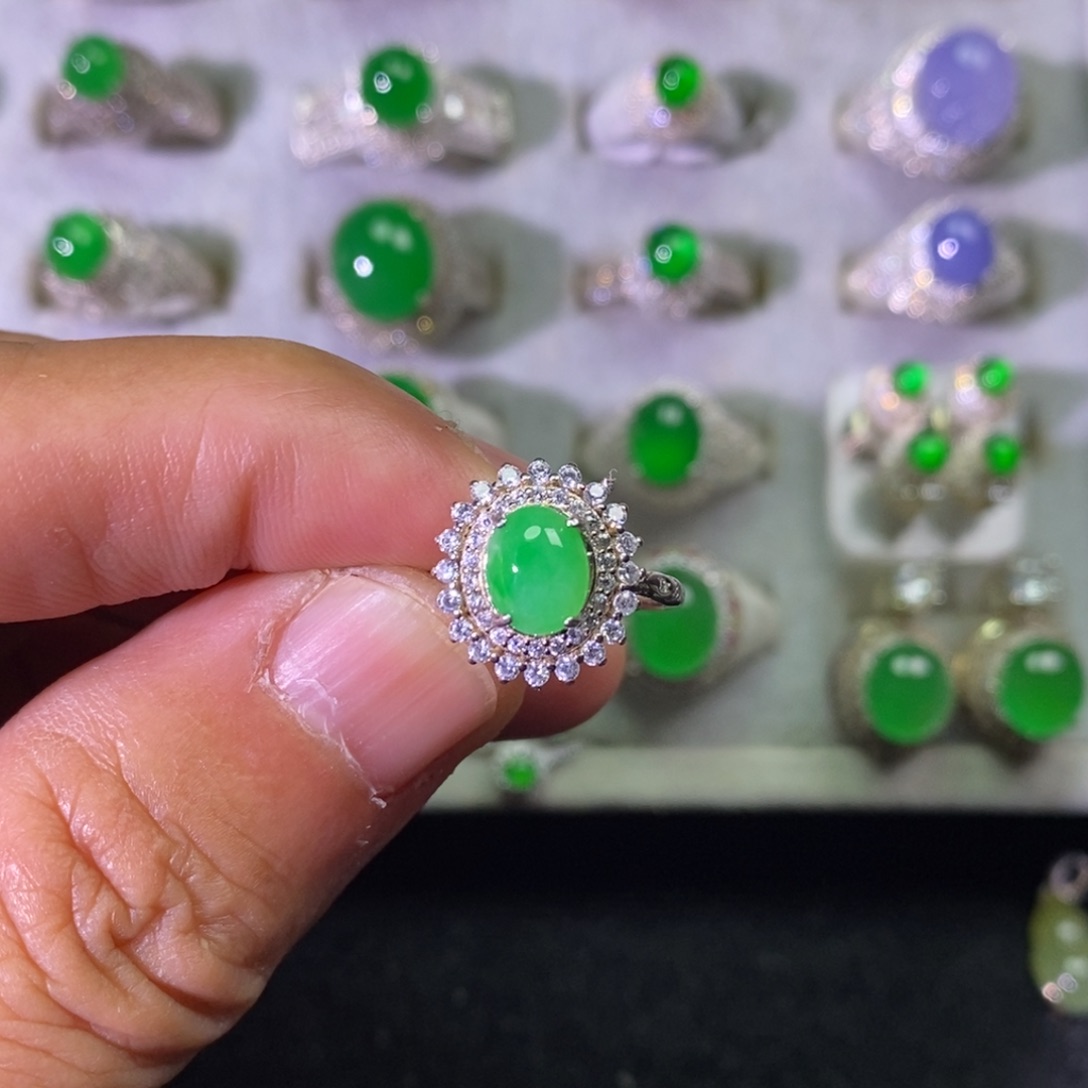 翡翠银S925镶嵌戒指戒指