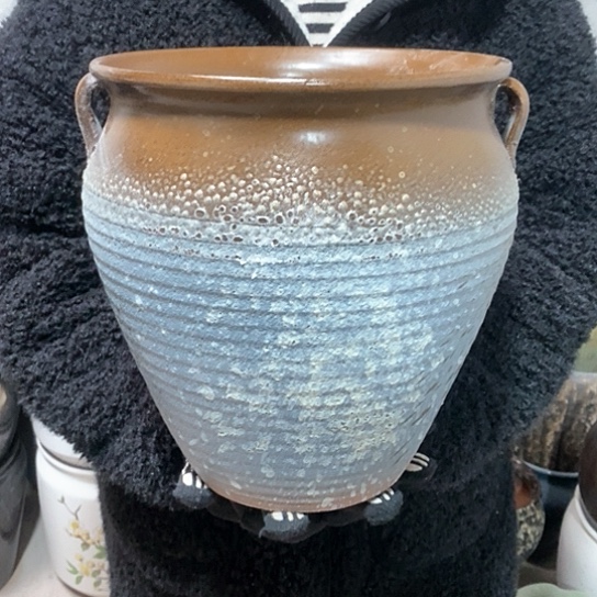 紫砂花盆口24高26，蓝泼墨气泡款