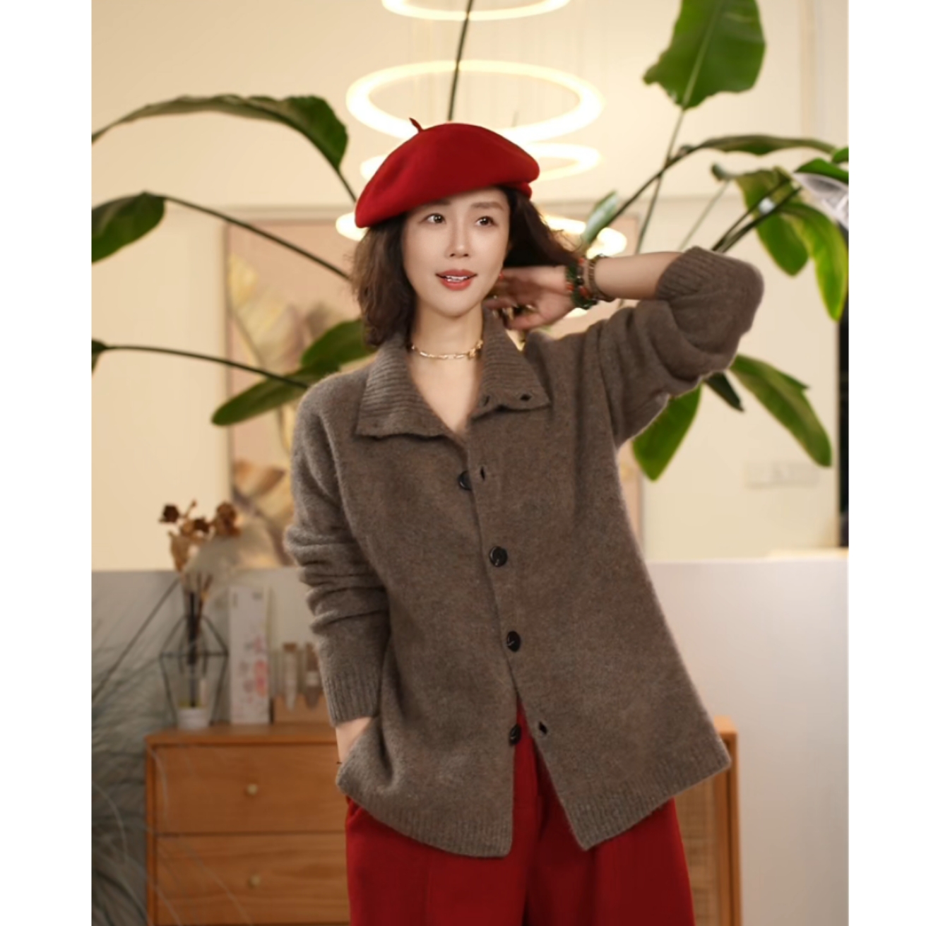 Y【叭哒不惑】山羊绒针织衫立领气质开衫外套纽扣上衣保暖时尚百搭