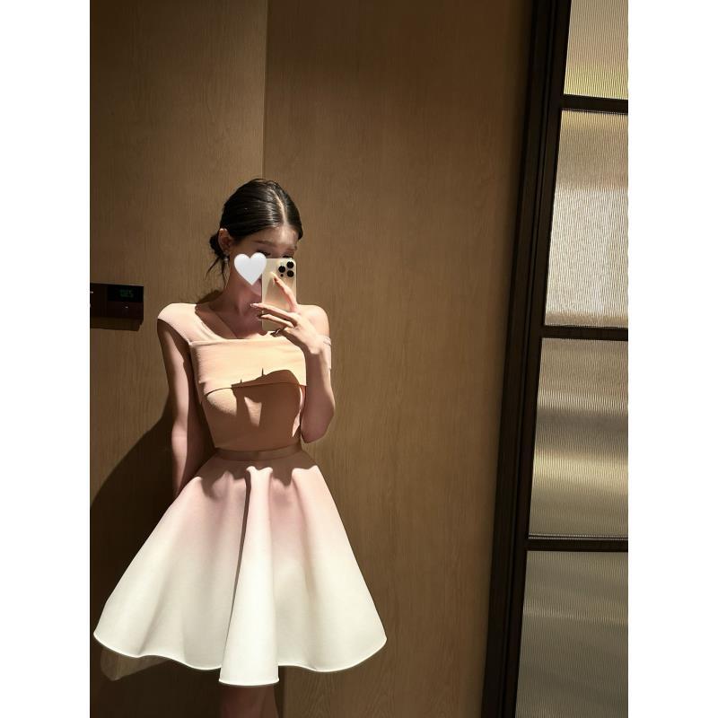 春日部【桃花凝脂】斜肩辣妹上衣渐变半身裙套装01502