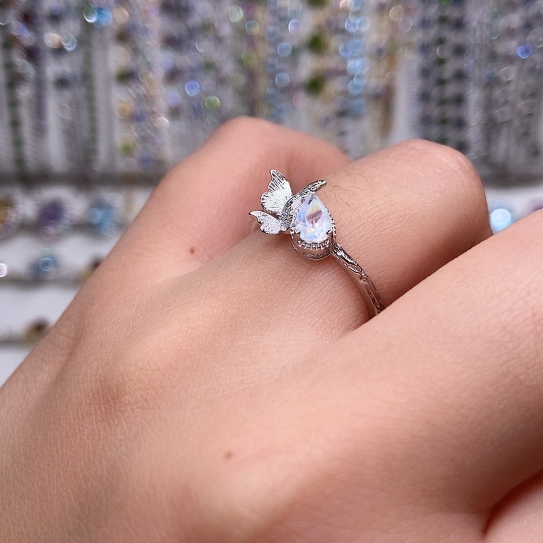 月光石戒指银S925镶嵌