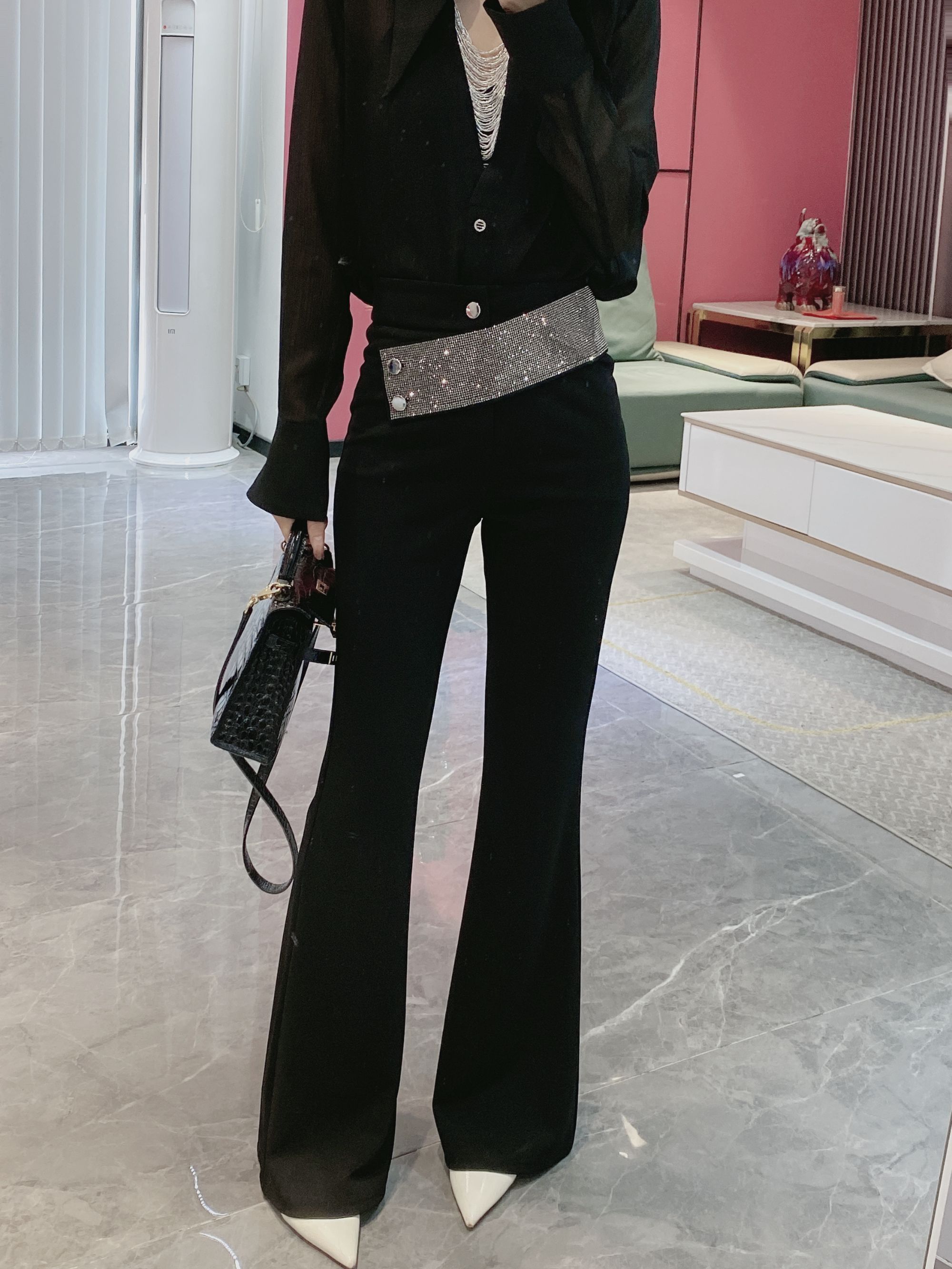 【金皇橦颜】不可卸大钻腰带微喇裤9970