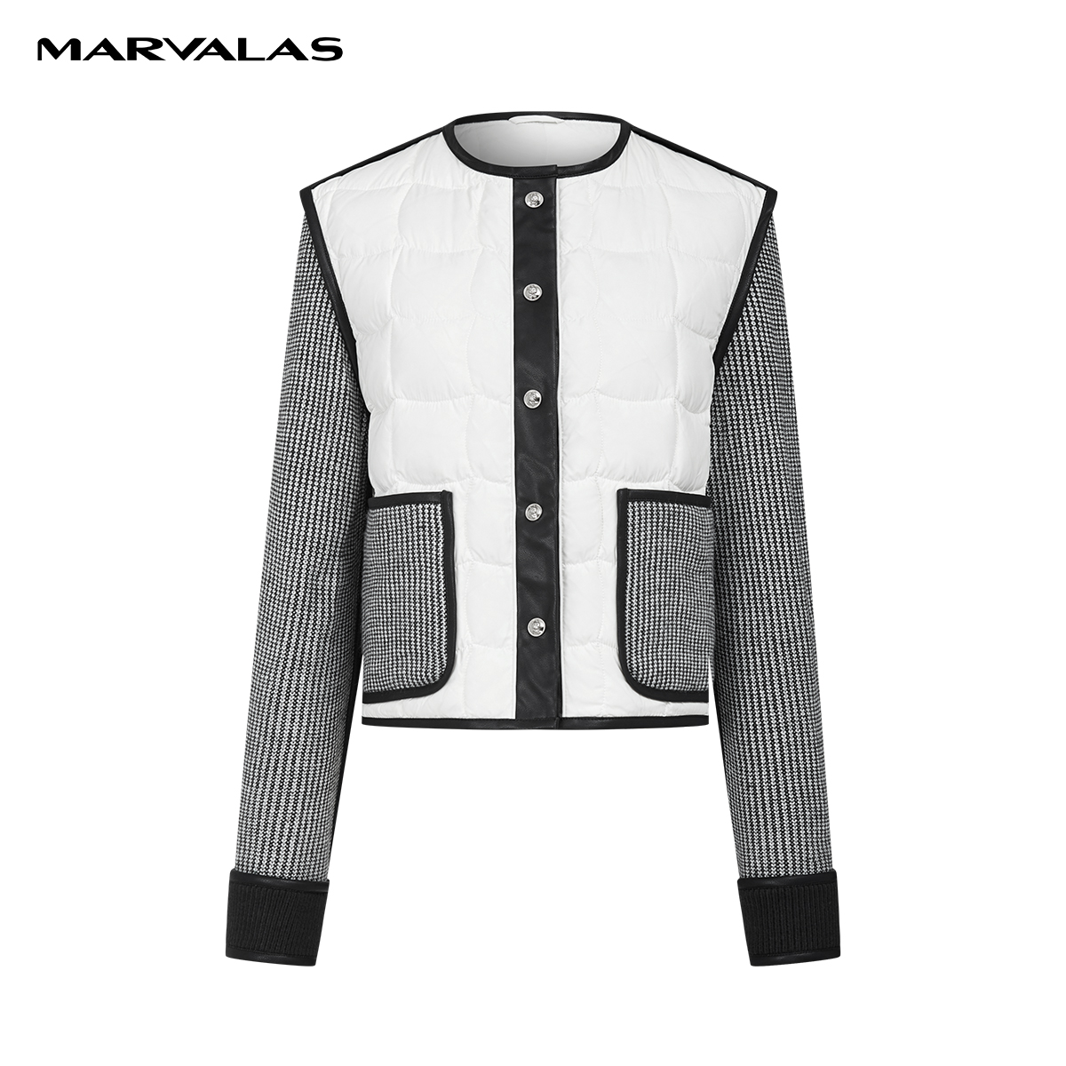 【专柜同款】M427307117曼德诗短款羽绒服2023秋季针织拼接外套