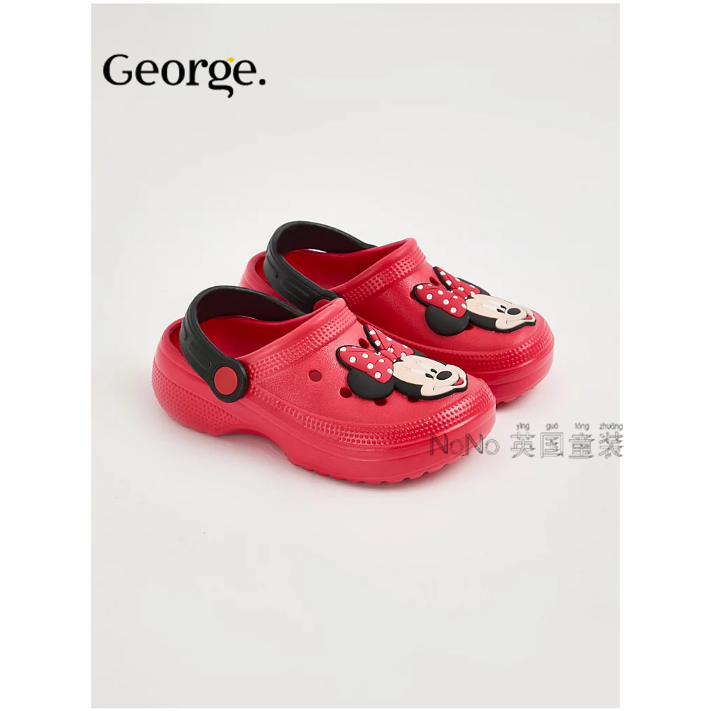 现货英国乔治George正品女童红色米妮包头凉拖鞋凉鞋洞洞鞋