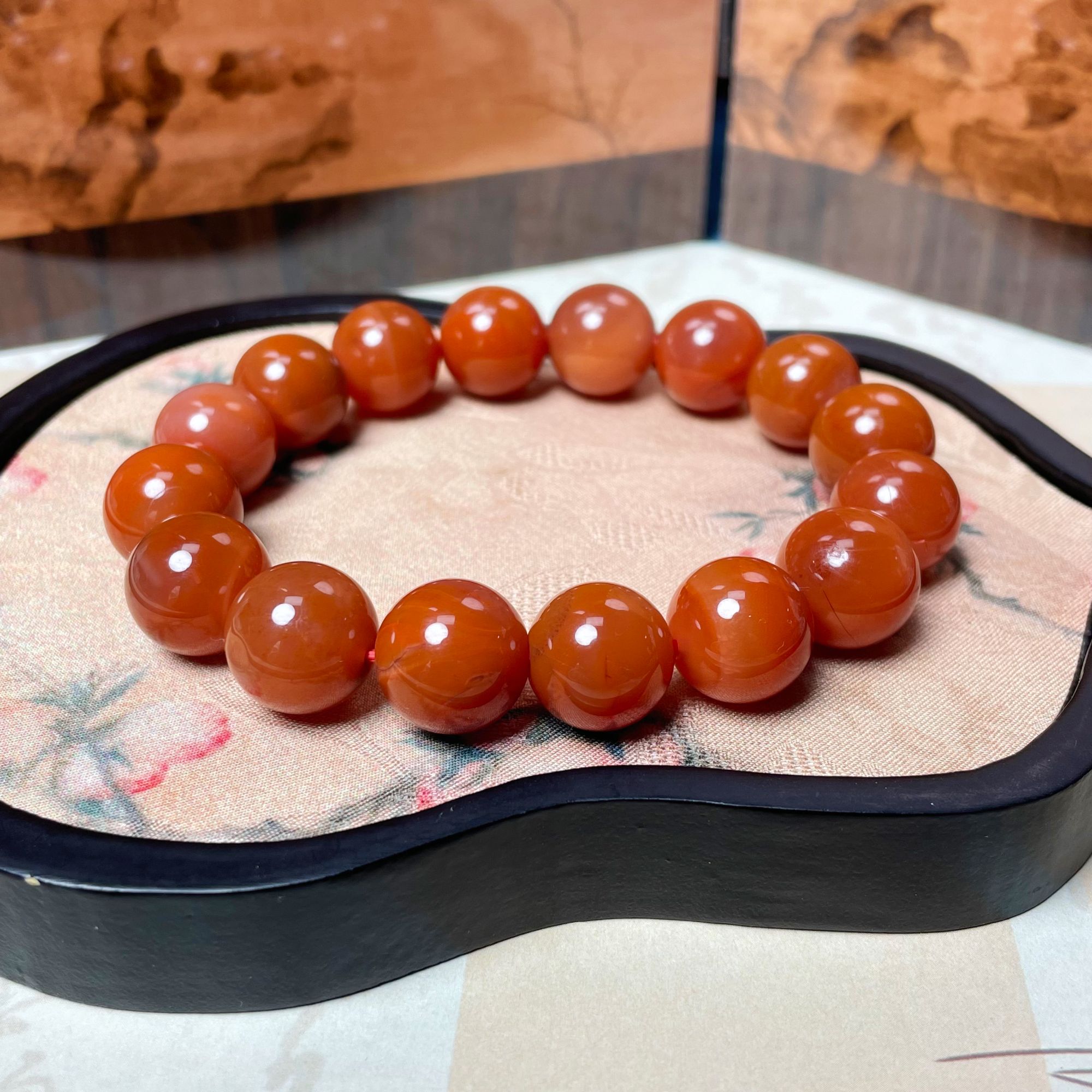 天然南红玛瑙13mm圆珠牛血红手串男女同款精致礼品手串送男士女士