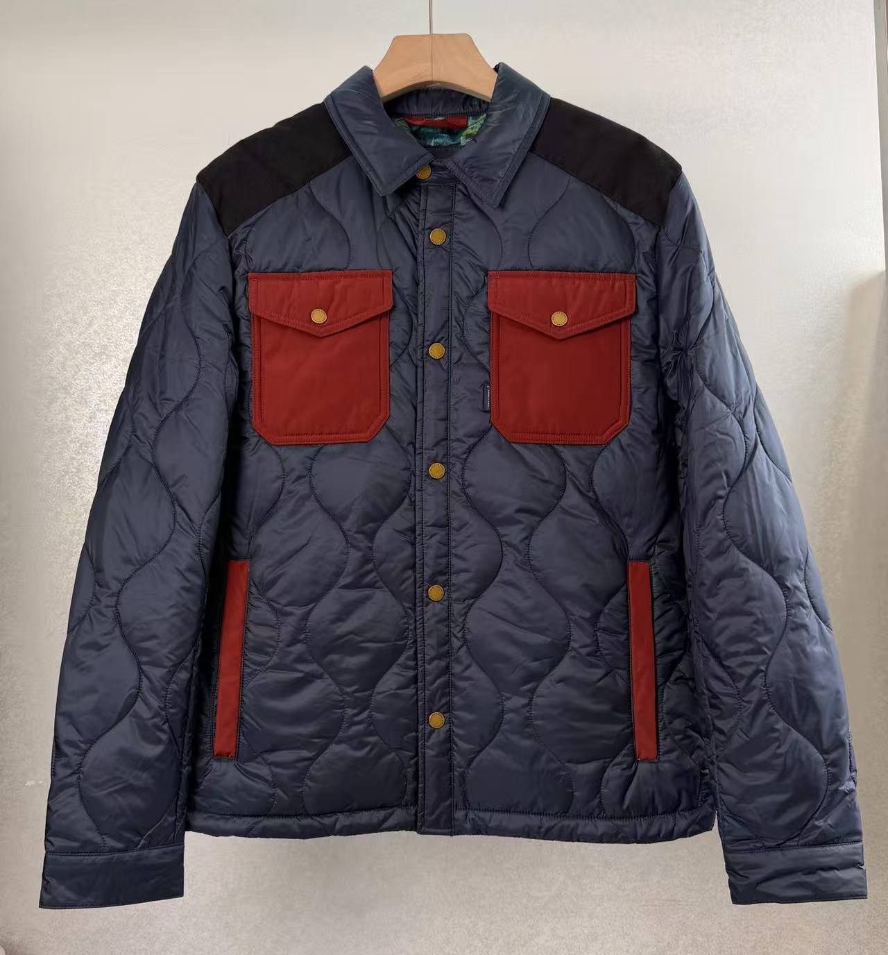 男式时尚潮流防水薄款保暖翻领拼接棉服棉衣黄色短款秋冬休闲