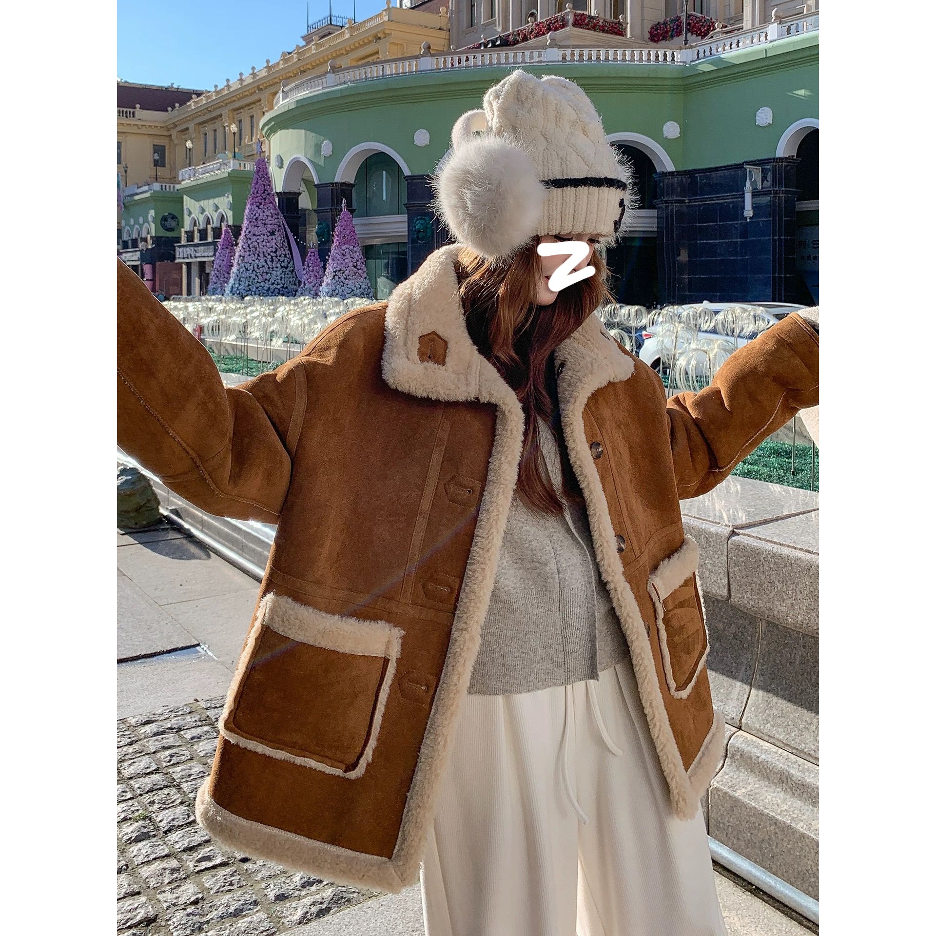 X668519-冬新款两面穿毛毛外套女中长款时尚休闲加绒加厚