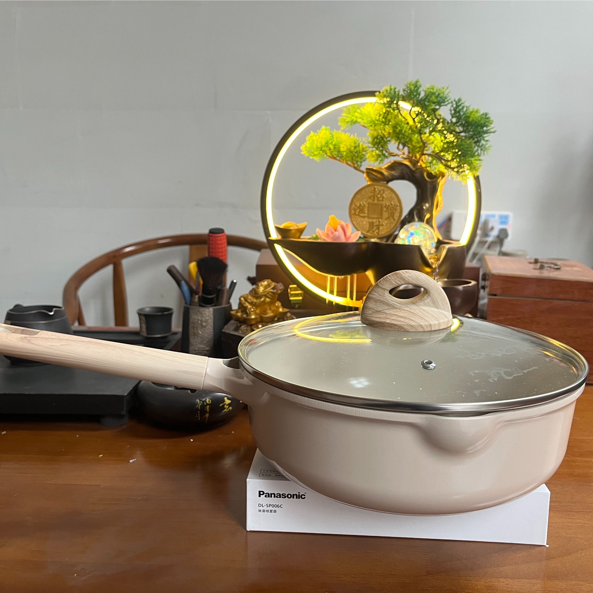 26cm小卡斑鸠色撤柜陶瓷煎炒锅带盖高品质不粘锅全灶具通用微瑕疵