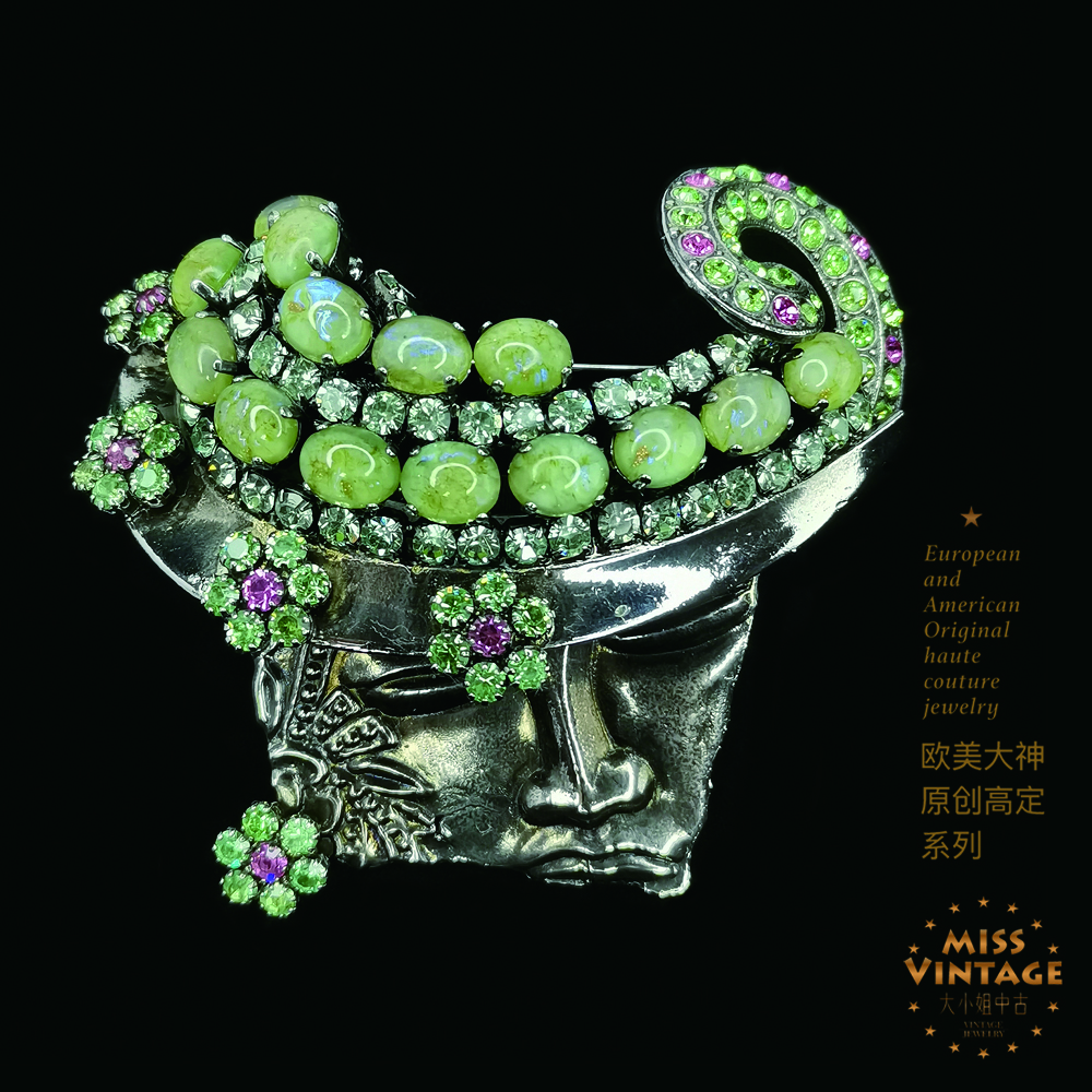 欧美大神原创高定限定梦中的礼帽女神琉琉璃花朵胸针[259999-039]