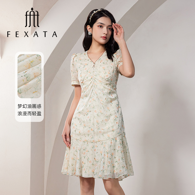 【老板娘夏天】FEXATA斐格思V领玫瑰茶歇裙连衣裙