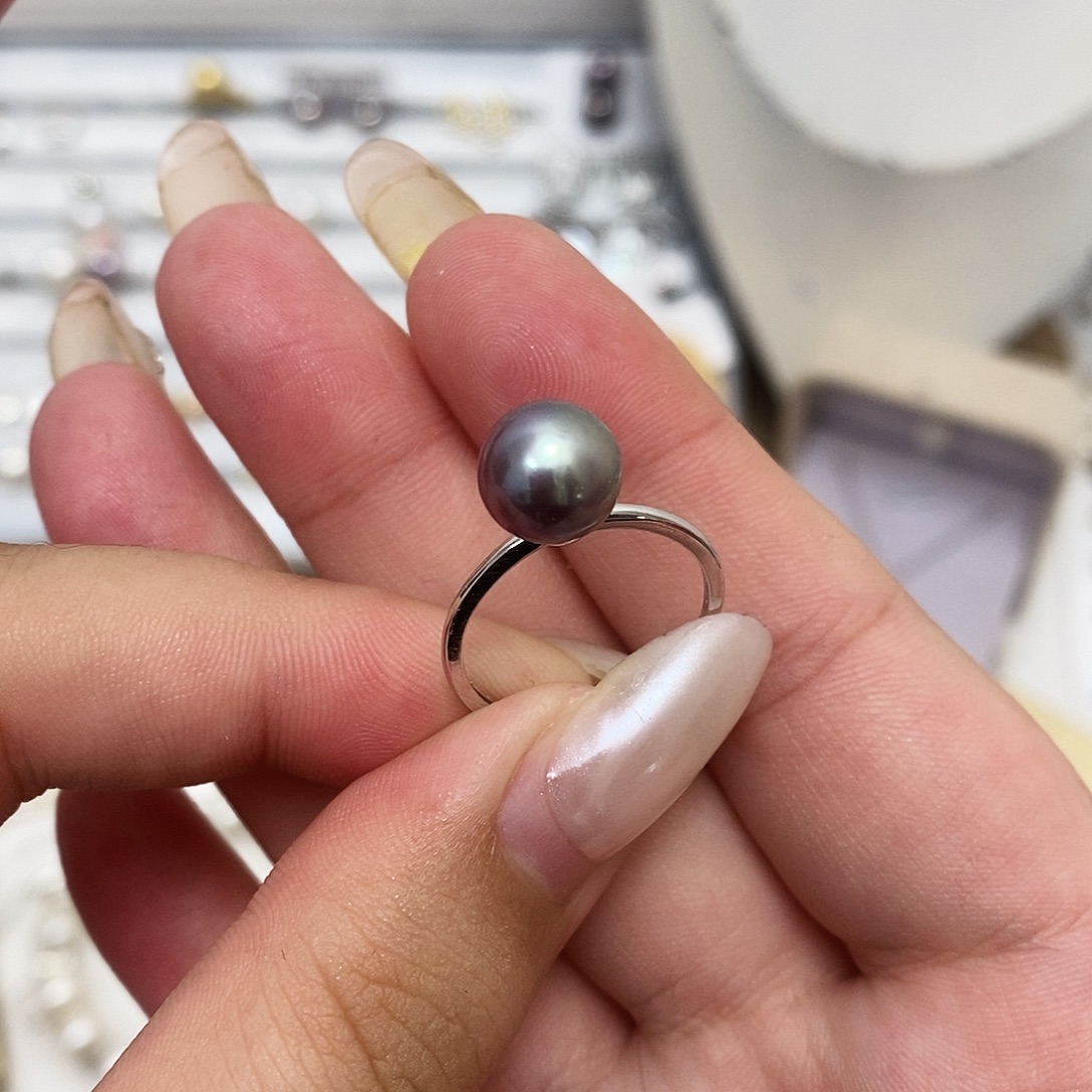 香芋紫珍珠戒指8.8m淡水珍珠银S925镶嵌