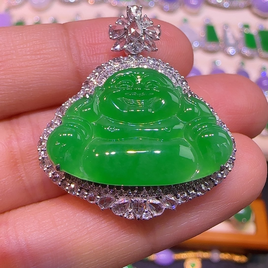 翡翠18K金镶嵌吊坠(不含链)