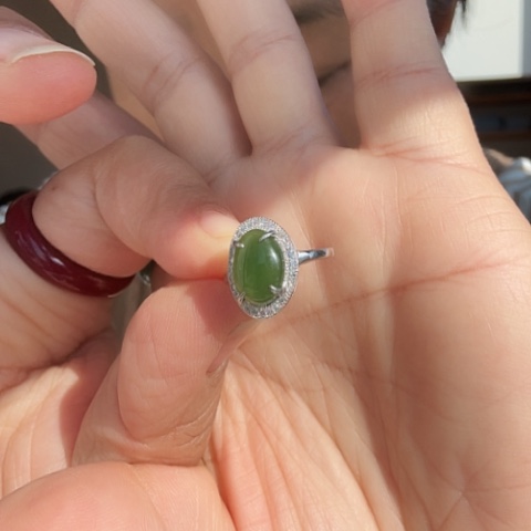 和田玉戒指银S925镶嵌