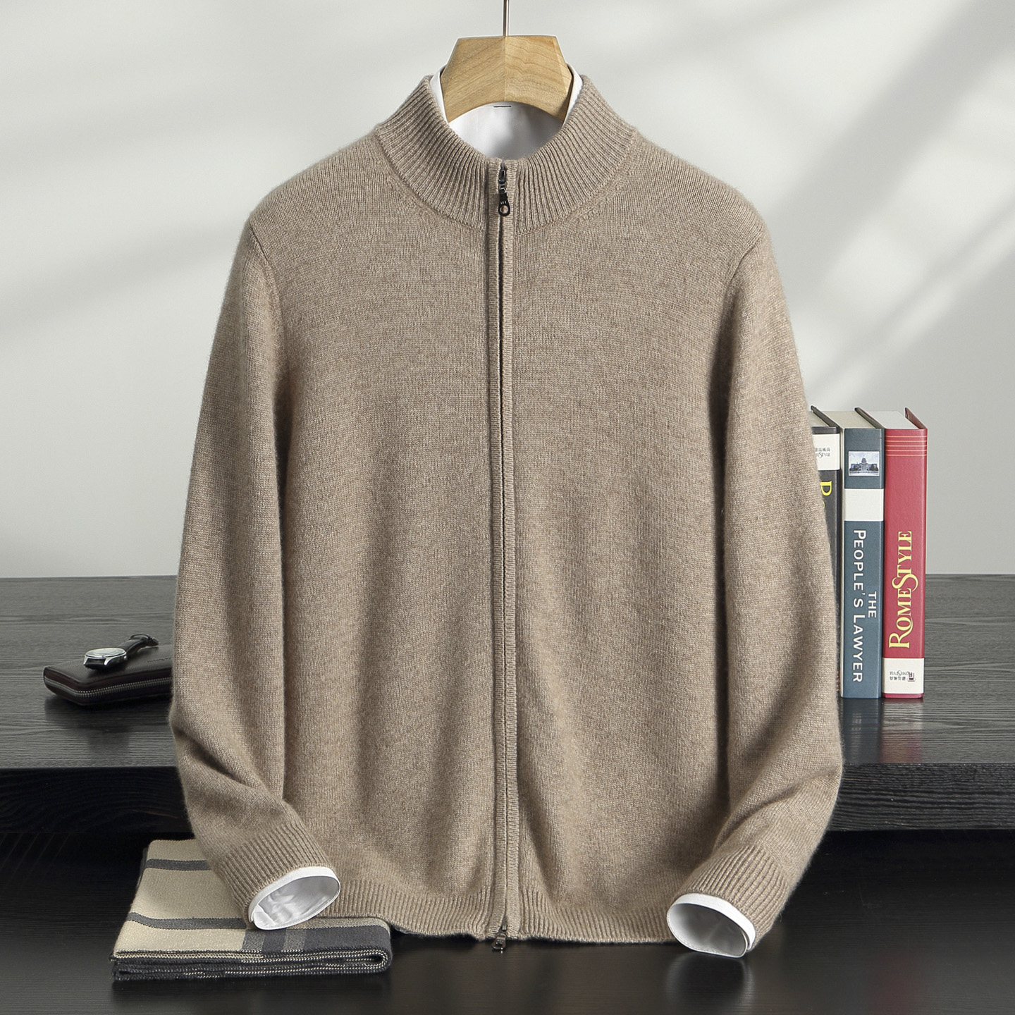 【不议价】男士山羊绒490克7针双股加厚款半高领拉链长袖羊绒套衫