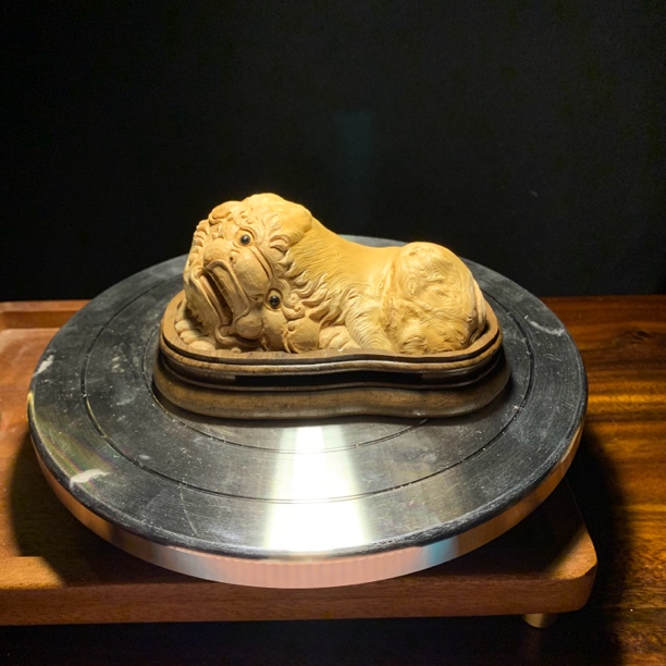 荔枝木满纹狮子香炉摆件  盘香炉  文房清供  香道雅器赏玩