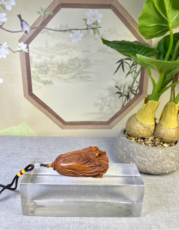 小叶黄杨木仿古（白菜）摆财手把文玩挂件高度8口径4.5木雕怀旧工艺