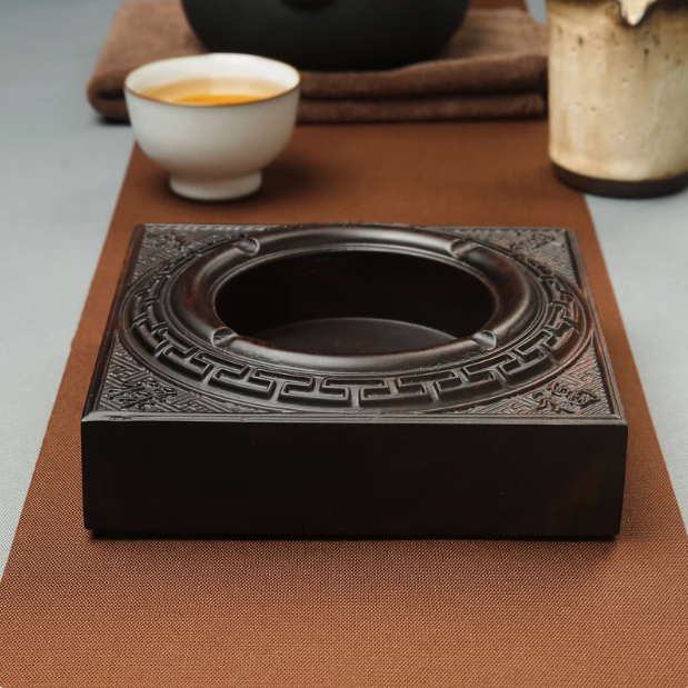 黑檀木实木家用雕花烟灰缸