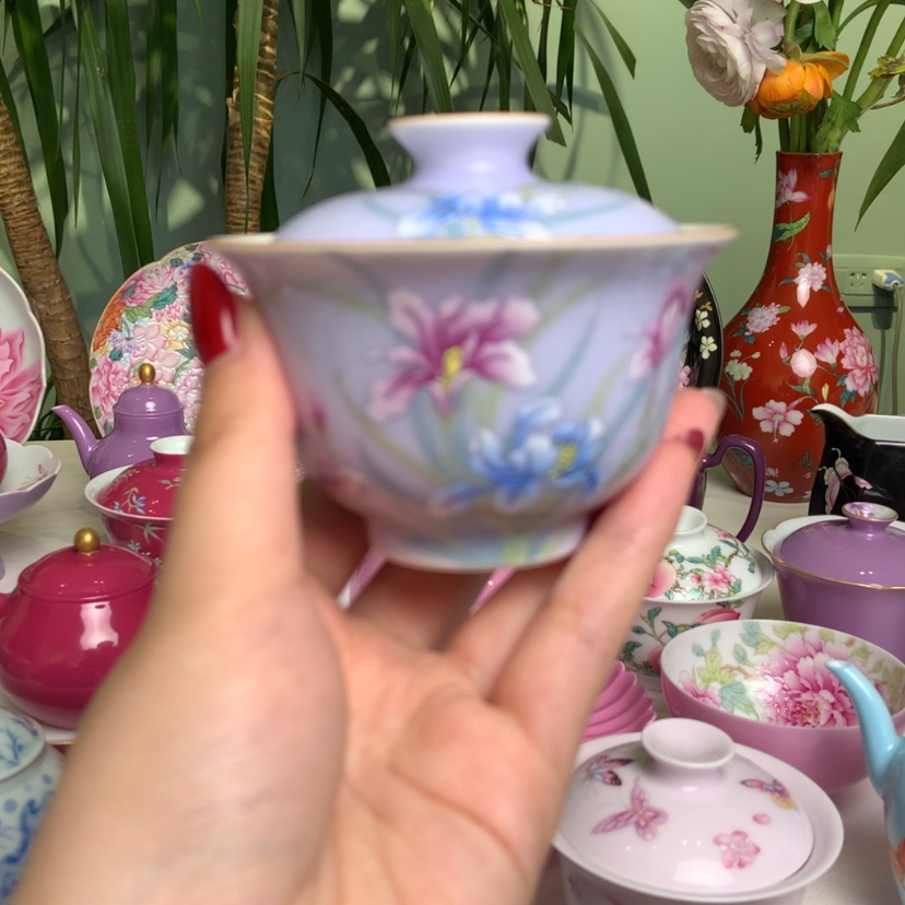 【闪购商品】鸢尾手工手绘两才盖碗