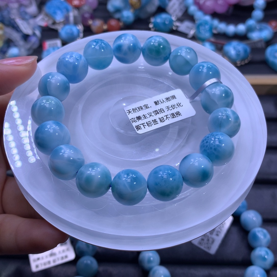 针钠钙石（海纹石）未镶嵌手串12m手串04245色差略异