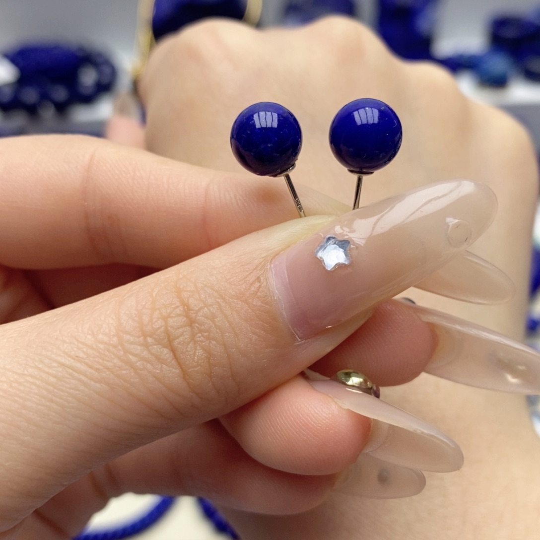 青金石未镶嵌耳饰8mm