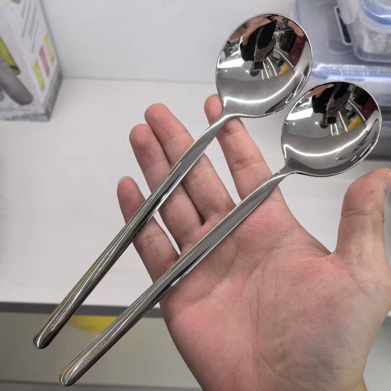 （两支装）18/10不锈钢勺韩式细柄圆头勺家用西餐勺可爱