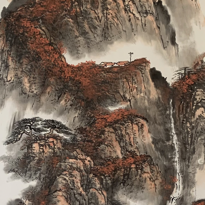 宣纸国画山水大壑腾云画心尺寸7 0 x 14 0己托心无框