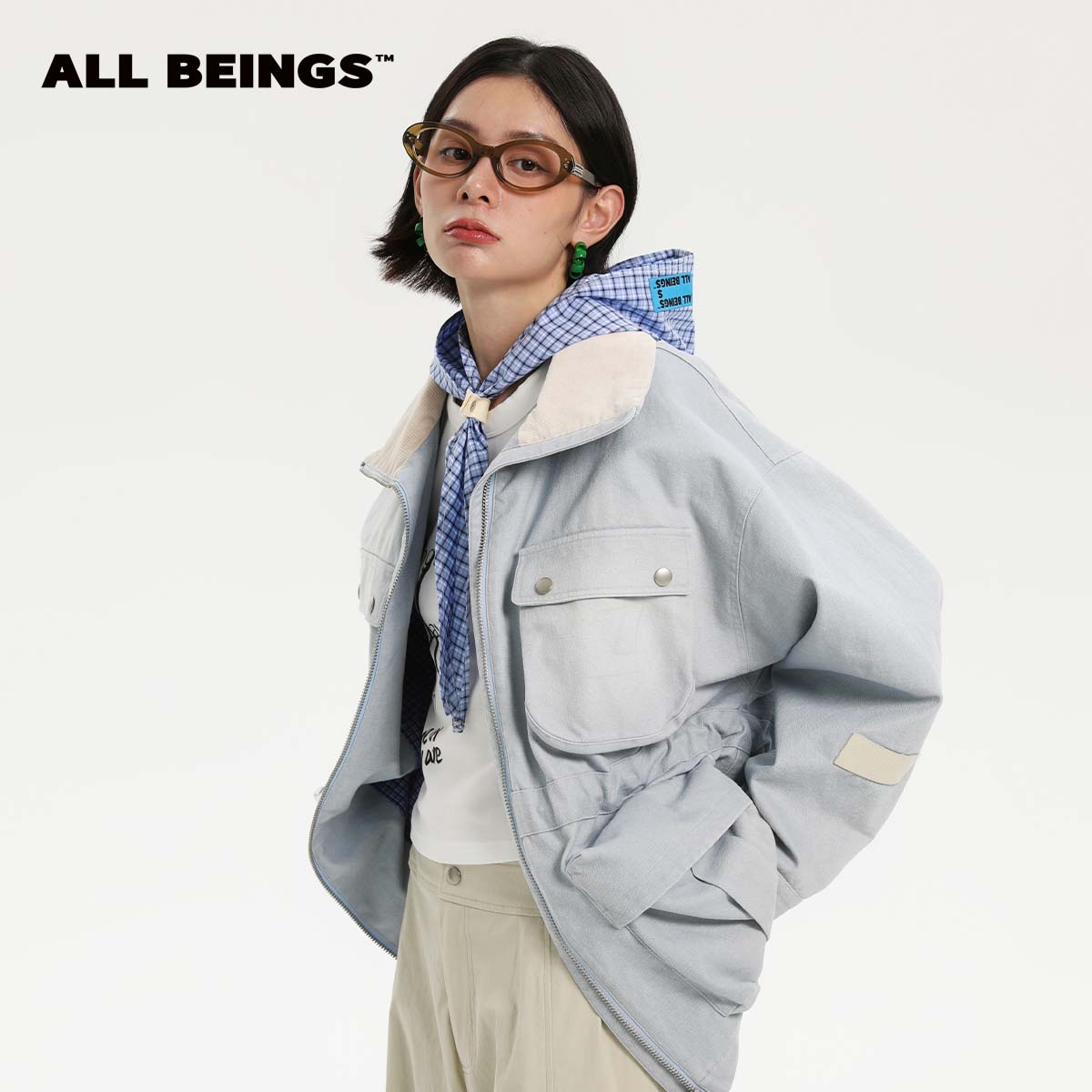 ALL BEINGS浅蓝多袋猎装夹克