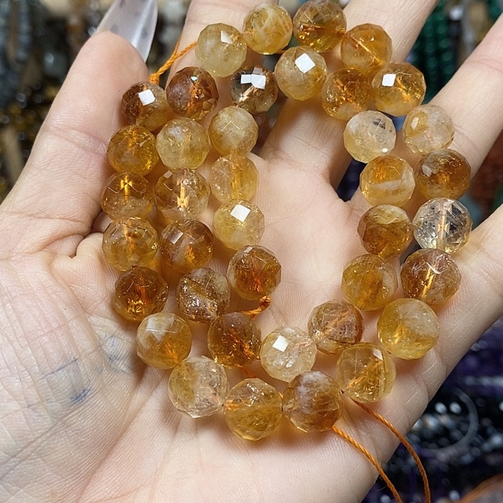 玛瑙/玉髓未镶嵌珠宝半成品天然黄塔晶切面卡10mm