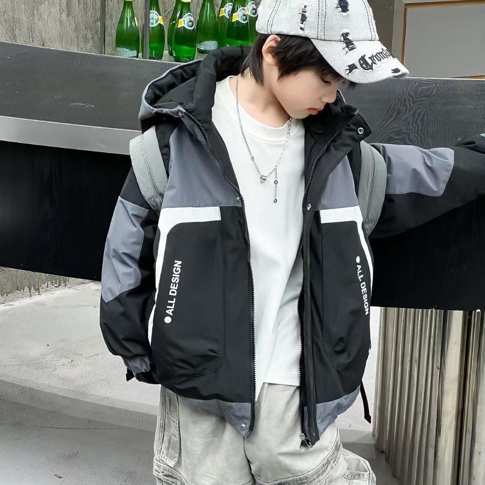 男童冬季防风防水冲锋拼色羽绒服A8-16-4