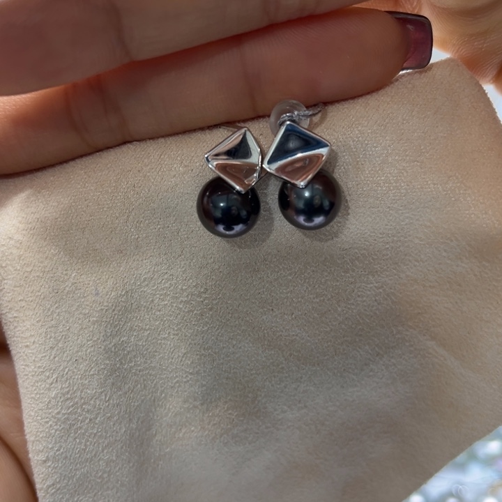 海水珍珠耳饰银S925镶嵌琪*