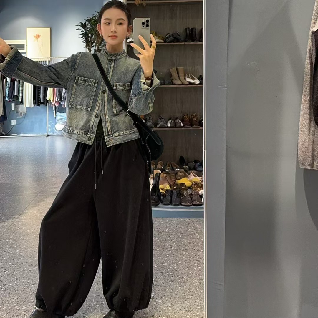 立领透气直下摆秋季短款女牛仔外套韩版宽松潮流时尚