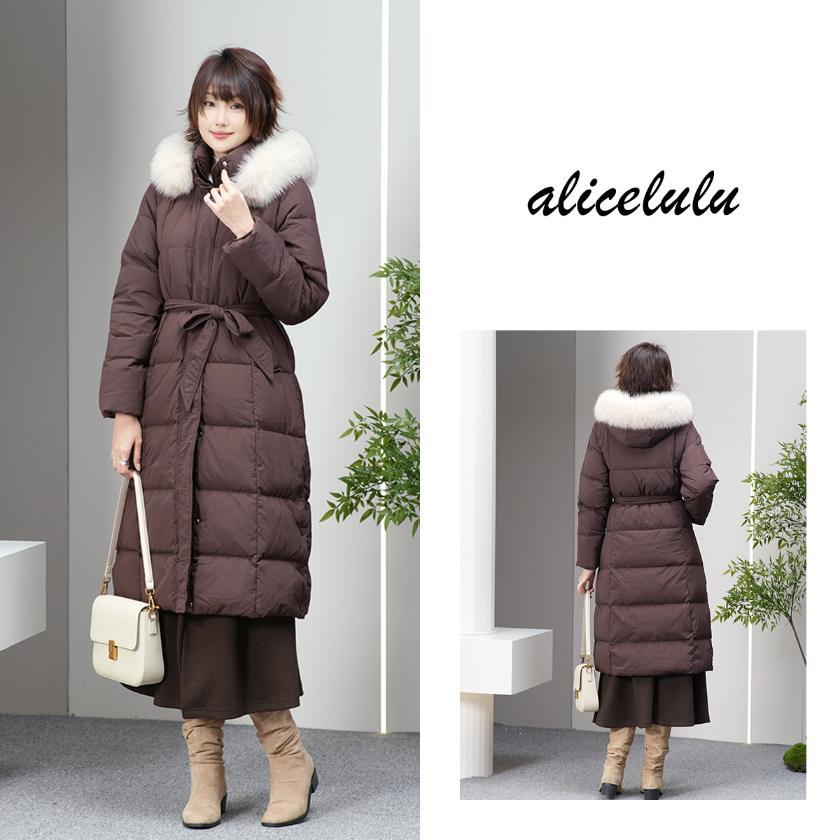 alicelulu‘瑞士雪夜’狐狸毛领鸭绒长款羽绒服S2145949Tr