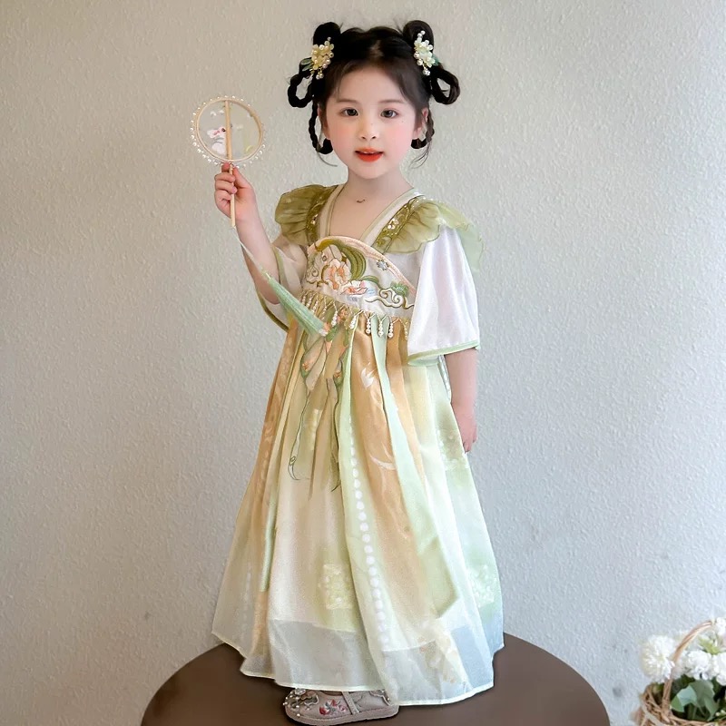 【Dannirabbit】*中国风珍珠坠绿色女童连衣裙*X-7781