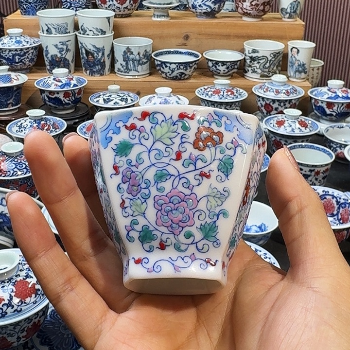 斗彩四方主人杯杯子