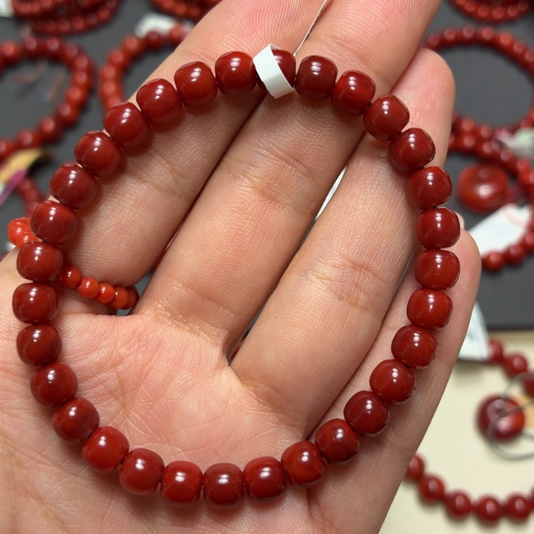 南红玛瑙未镶嵌牛红满色满肉老型偏纯6.3手围16货头