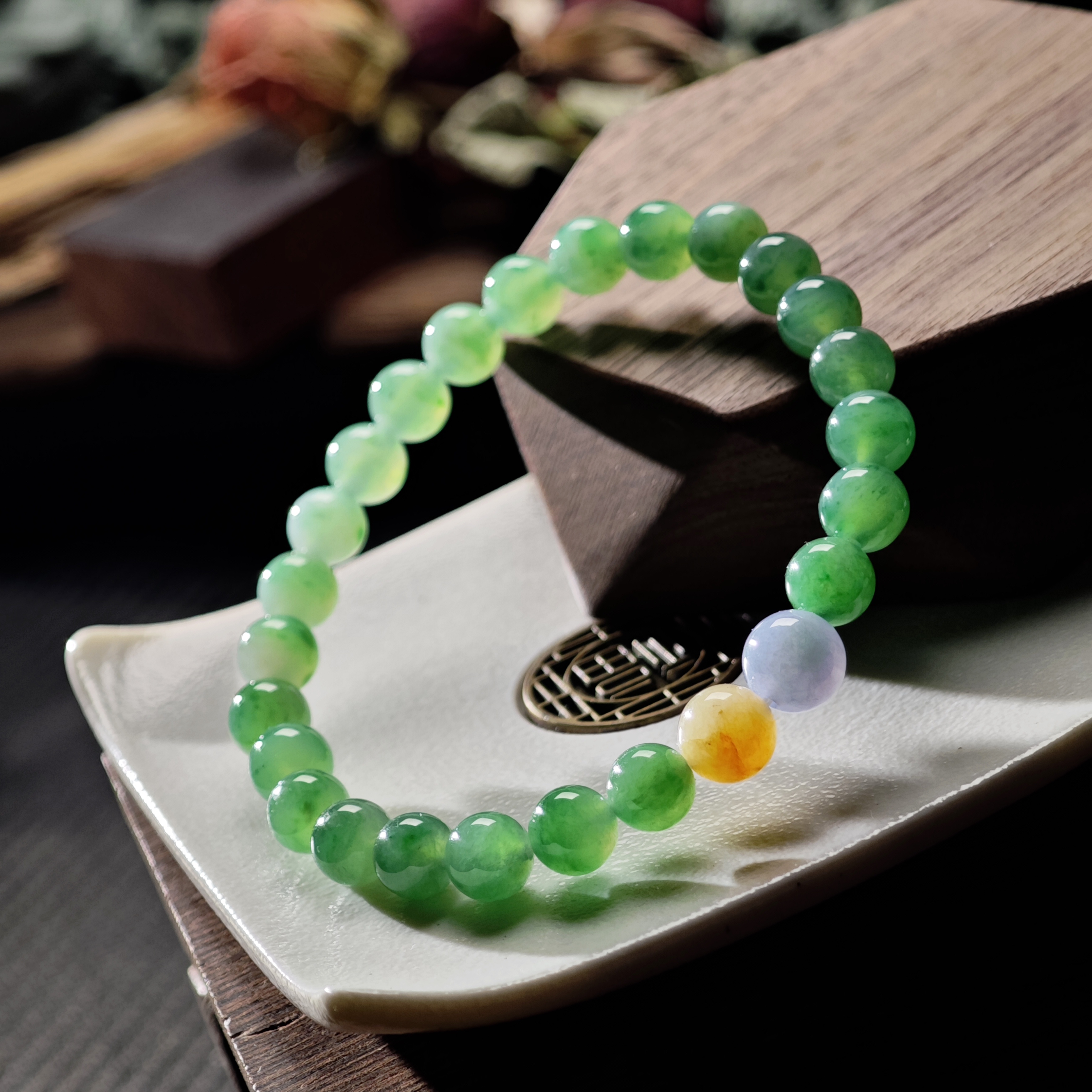 [单品]A3531(卡6.8 )缅甸天然翡翠珠冰种翡翠A级货手串48小时鉴赏