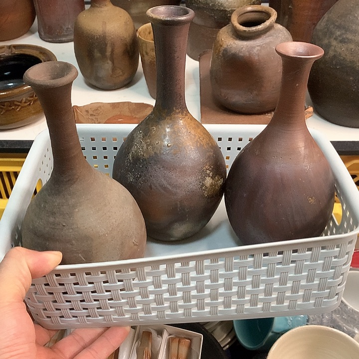 备前烧花瓶三个备前