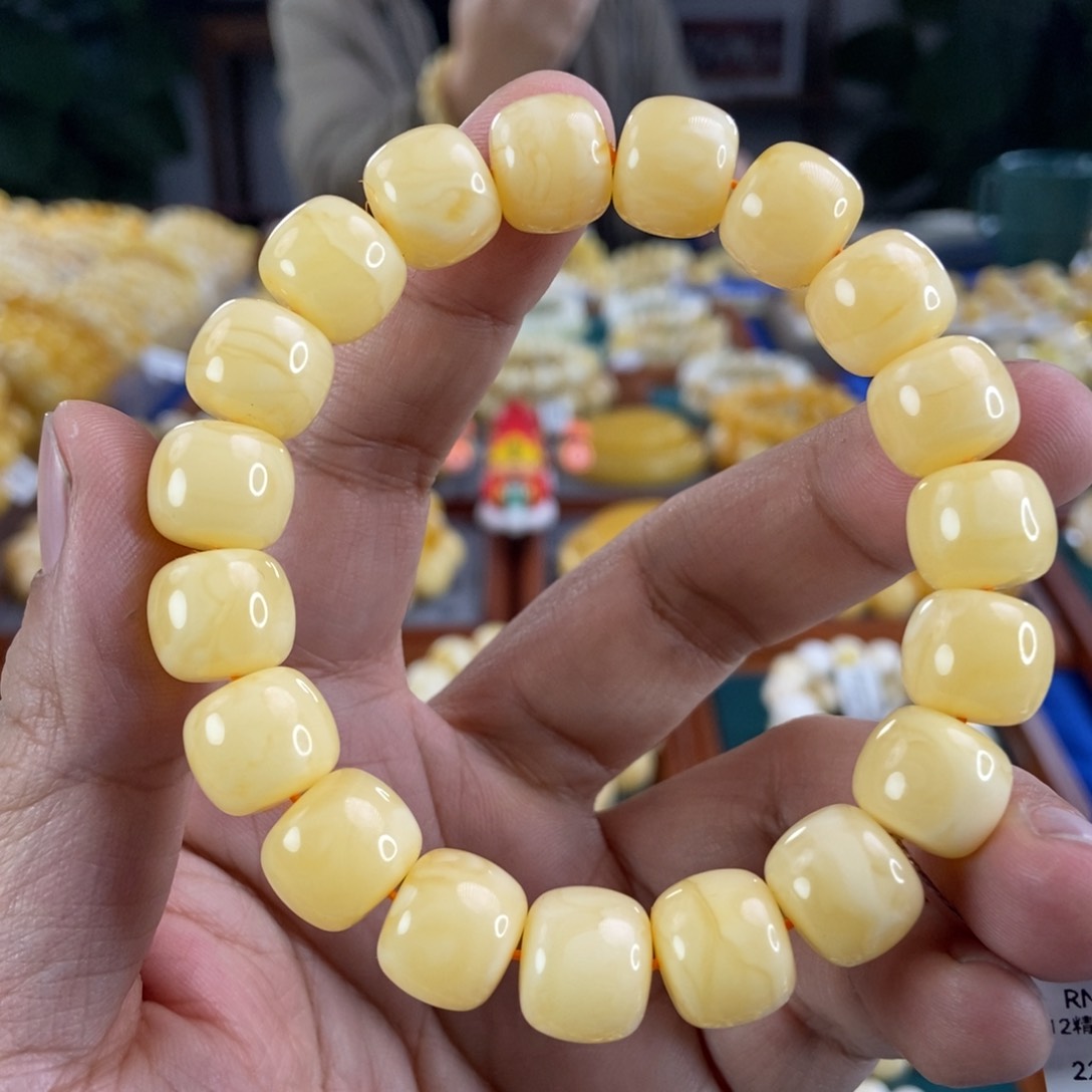 琥珀珠宝奇石未镶嵌12+浓蜡老型手串22.77