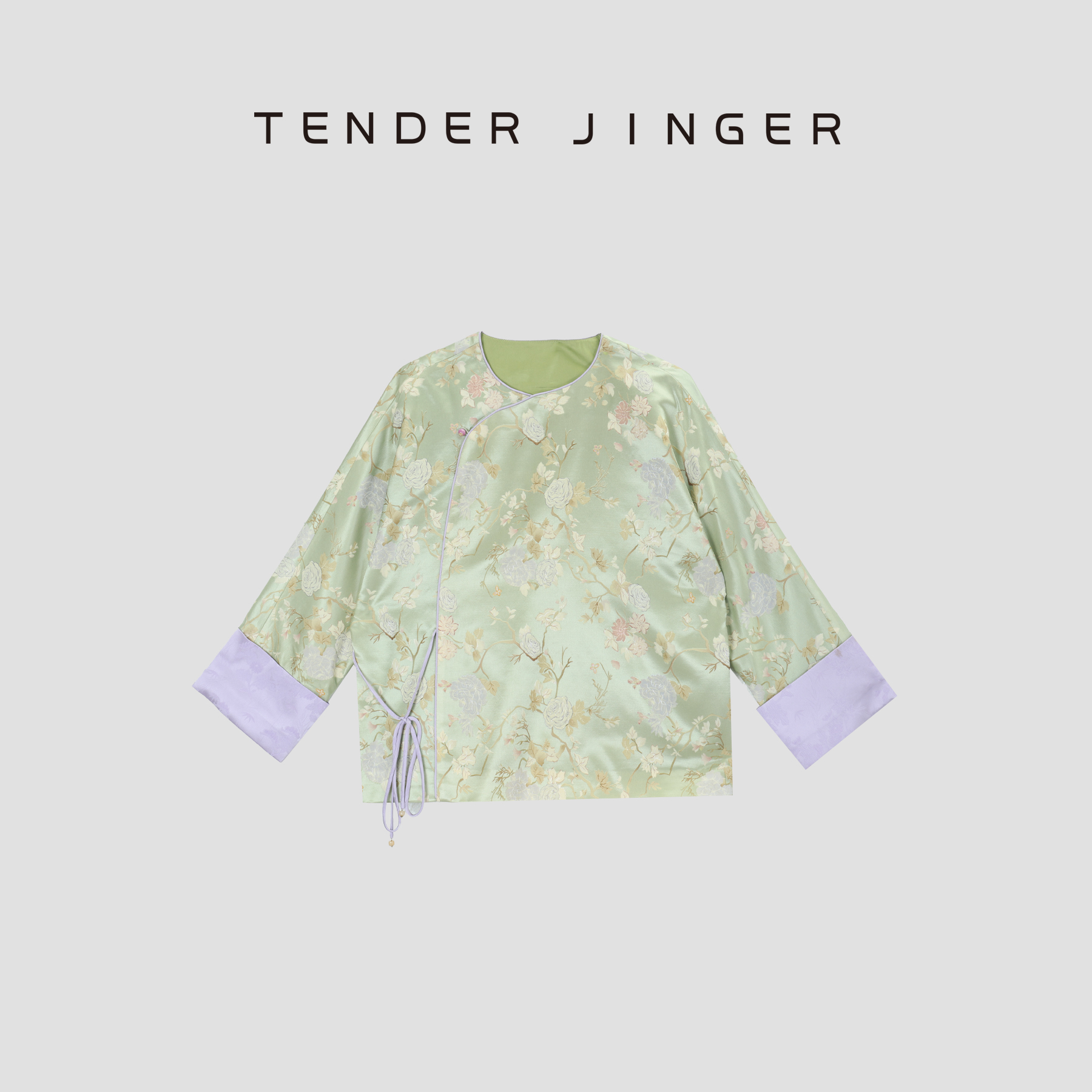 Tender Jinger【黑标】时尚长袖丝毛盛唐牡丹撞色上衣T53GCC30949