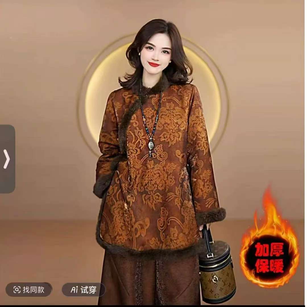 时尚盘扣秋冬长袖正肩袖立领棉服复古女