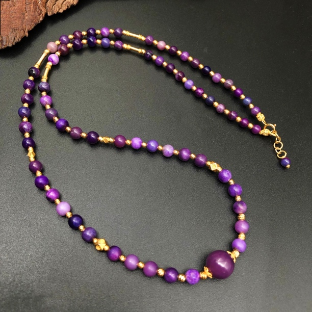  【圣芭黎】天然舒俱来樱花紫糖果圆珠18k项链8-3+D0729多样性发一