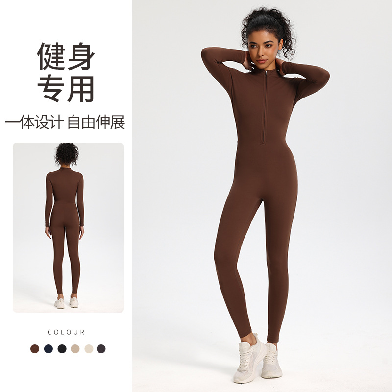 DBT2744 拉链裸感紧身连体瑜伽服跑步健身服