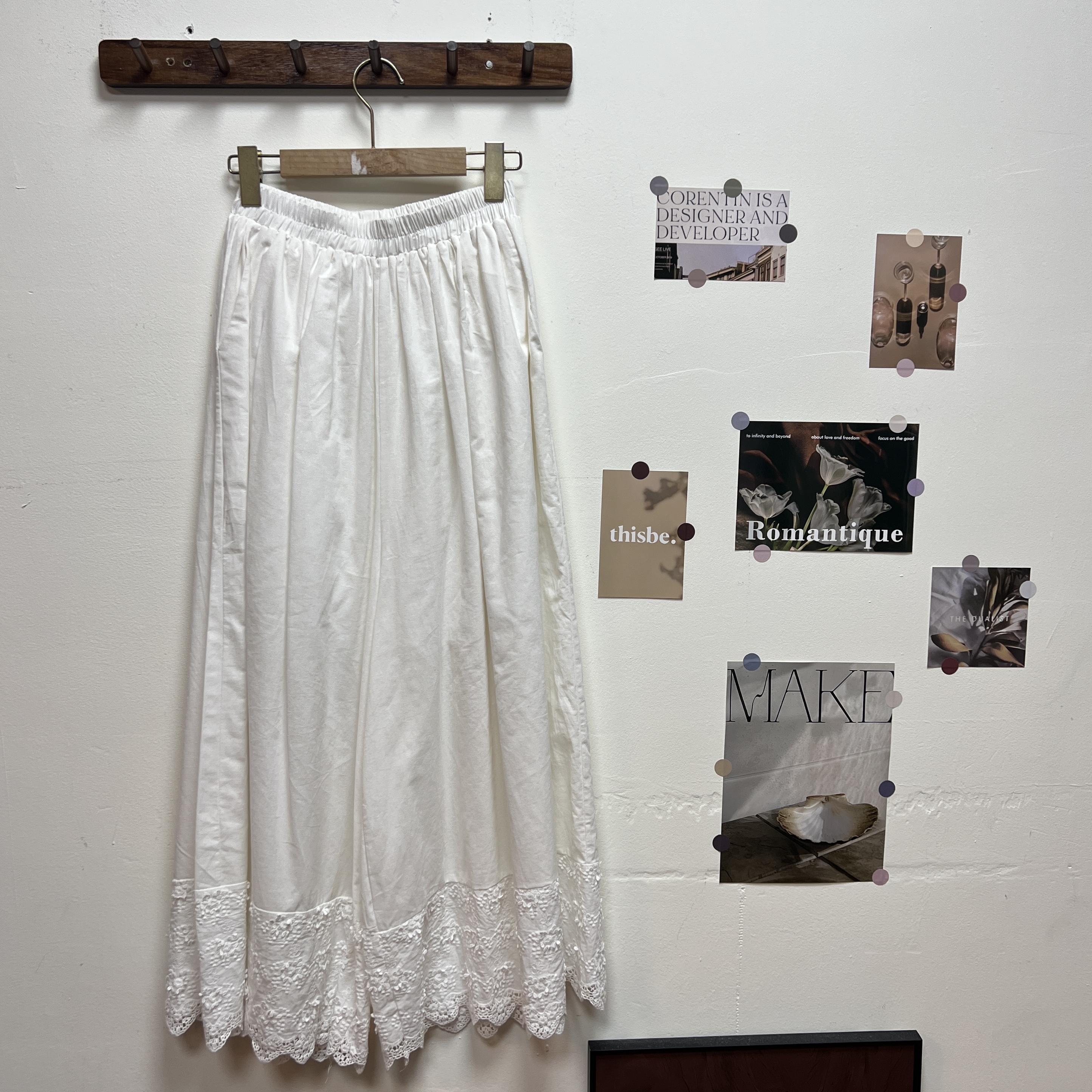 K7244 中长款休闲裤重工中腰高腰蕾丝拼接阔腿裤百褶春夏秋