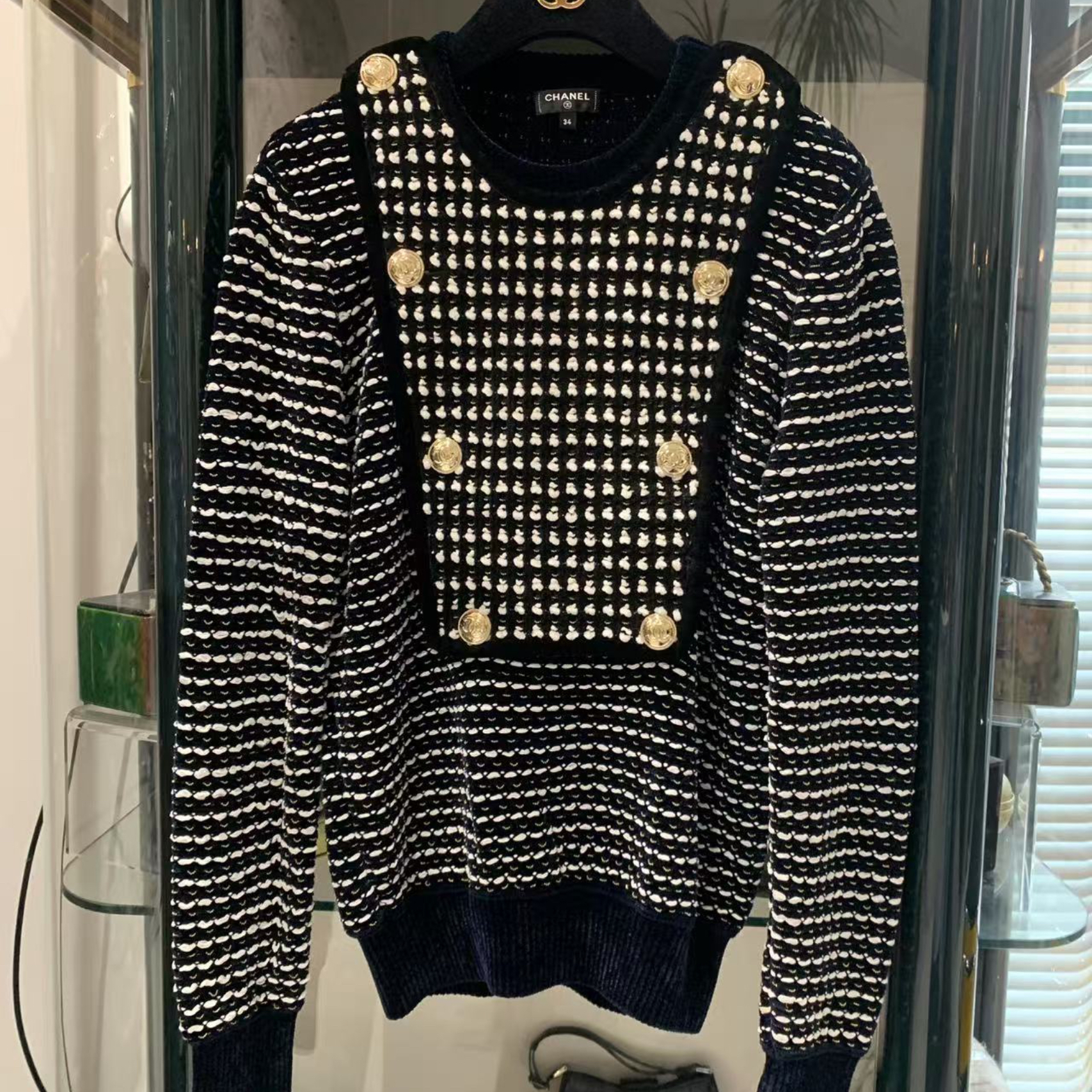 95新 Chanel/香奈儿 20k马术系列 黑金针织上衣34码
