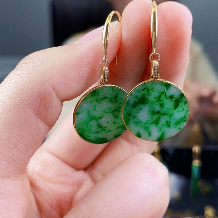 翡翠耳饰18K金镶嵌饰品